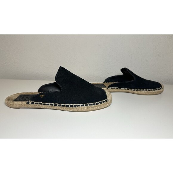 TORY BURCH Max Black Suede Flat Espadrille‎ Mules Slip On Shoes Women's 6.5 - Picture 4 of 10